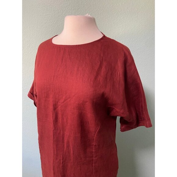 Elk French 100% Linen Midi Shirt Short Sleeves Copper Dress Size‎ 8 - Picture 3 of 11